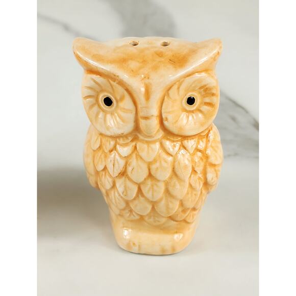 Owl Salt & Pepper Shakers 3 1/2" Ceramic Glazed 90s Tan Peach Home Decor Vintage - Picture 3 of 14